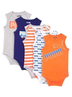 Puma Baby Boy's 5-Pack Sleeveless Logo Bodysuit Set For Kids