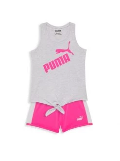 Puma Little Girl's 2-Piece Logo Tank Top & Shorts Set For Kids