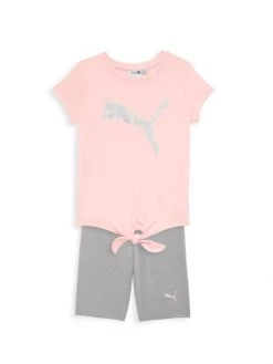 Puma Little Girl’s 2-Piece Logo Jersey T-Shirt & Biker Shorts Set For Kids