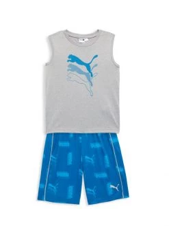 Puma Little Boy's 2-Piece Interlock Muscle T-Shirt & Short Sets For Kids