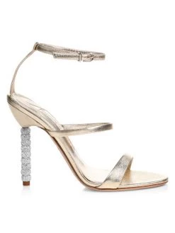 Sophia Webster Rosalind Embellished-Heel Metallic Leather Sandals