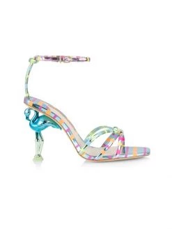 Sophia Webster Flo Flamingo Stripe Metallic Leather Ankle-Strap Sandals