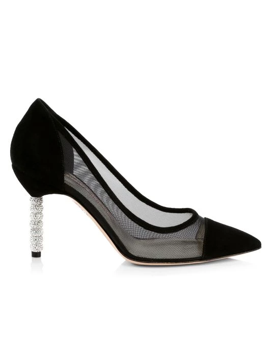 Sophia Webster Jasmine Embellished-Heel Suede & Mesh Pumps 3 Sophia Webster Jasmine Embellished-Heel Suede & Mesh Pumps